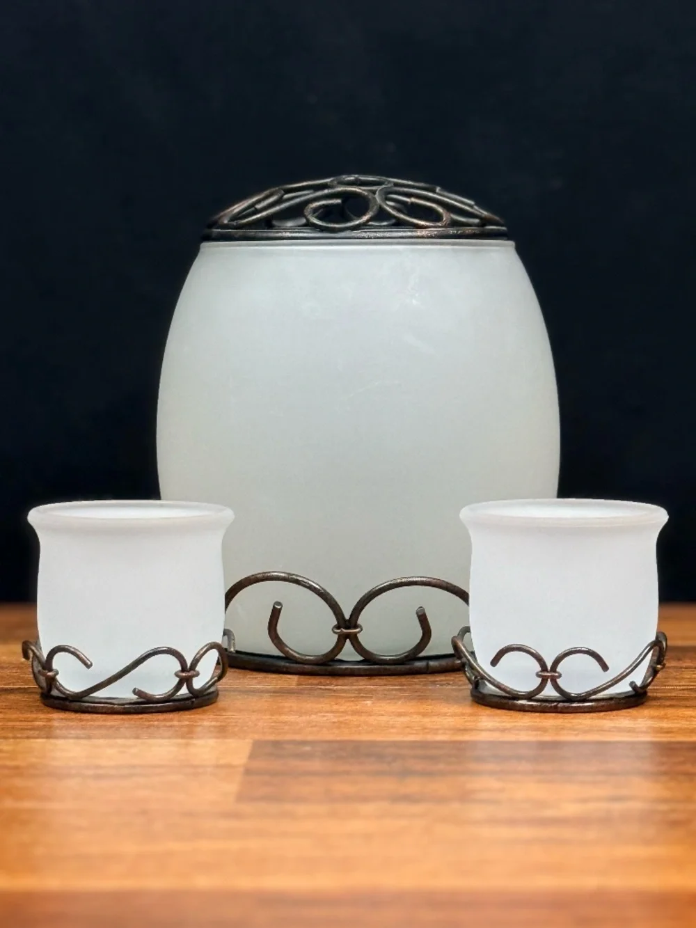 MY MOMENTS Frosted Glass w/Metal Base Candle Holders (Set of 3)